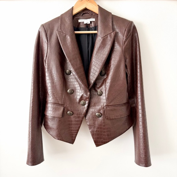 VERONICA BEARD | Brown Cooke Croc Embossed Vegan Leather Jacket Blazer Size 4 - Picture 4 of 10